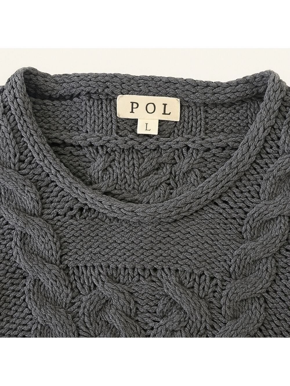 POL Cropped Cable Knit Sweater Gray | Quiet Luxury Coastal Cowgirl | S M L NWOT - Picture 9 of 10